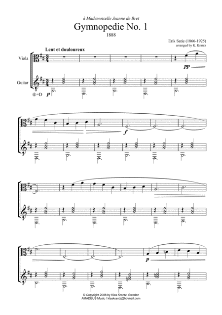 Gymnopedie 1 2 3 For Viola And Guitar Page 2