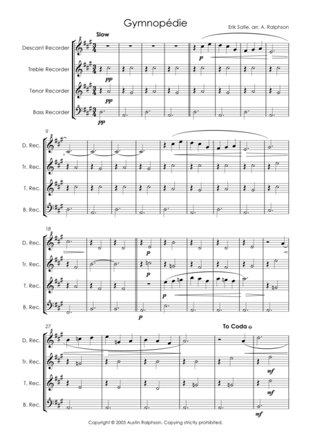 Gymnopedie No 1 Recorder Quartet Page 2