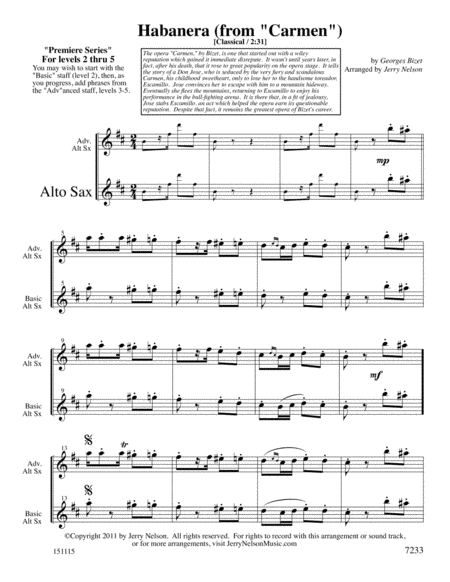 Habanera Bizet Arrangements Level 2 5 For Alto Sax Written Acc Page 2
