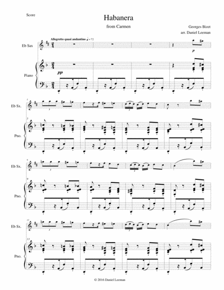 Habanera From Carmen For Alto Saxophone Piano Page 2