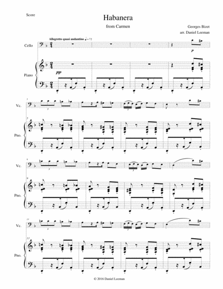 Habanera From Carmen For Cello Piano Page 2