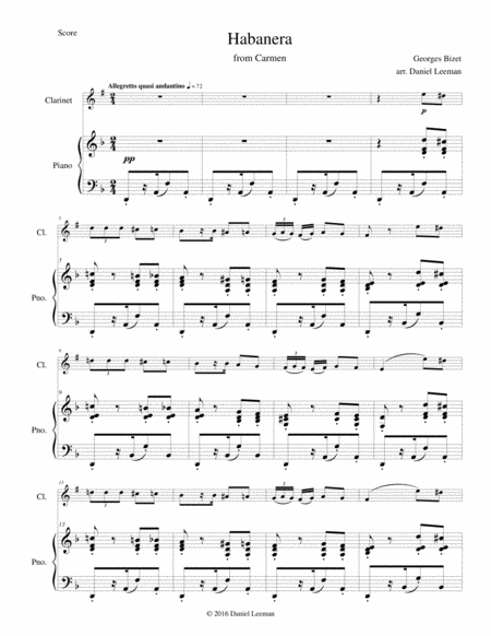 Habanera From Carmen For Clarinet Piano Page 2