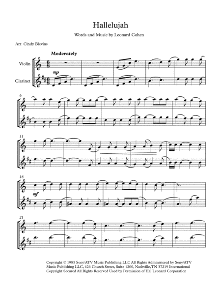 Hallelujah Arranged For Violin And Clarinet Page 2