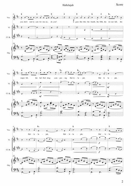 Hallelujah In D For Voice Violin Clarinet In B And Keyboard Page 2