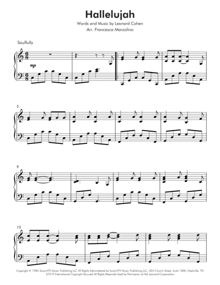 Hallelujah Intermediate Piano Page 2