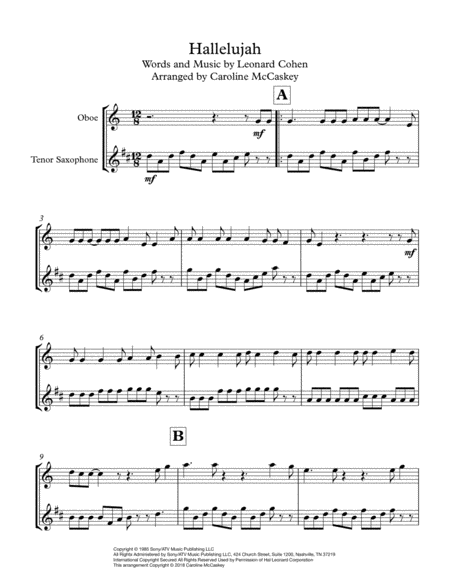 Hallelujah Oboe And Tenor Sax Duet Page 2