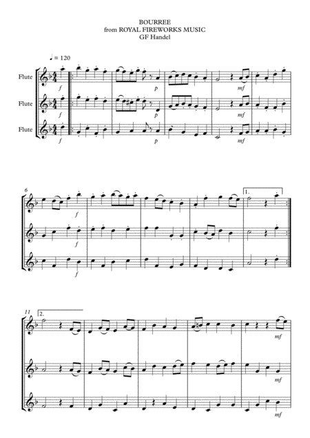 Handel Bourree From Royal Fireworks Music Easy Arrangement For 3 Flutes Page 2
