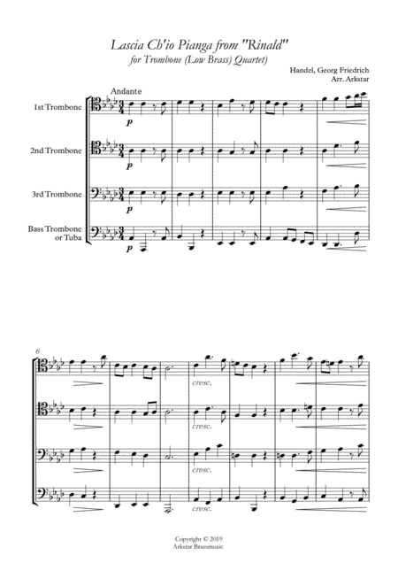 Handel Lascia Ch Io Pianga From Rinald Opera For Trombone Low Brass Quartet Page 2