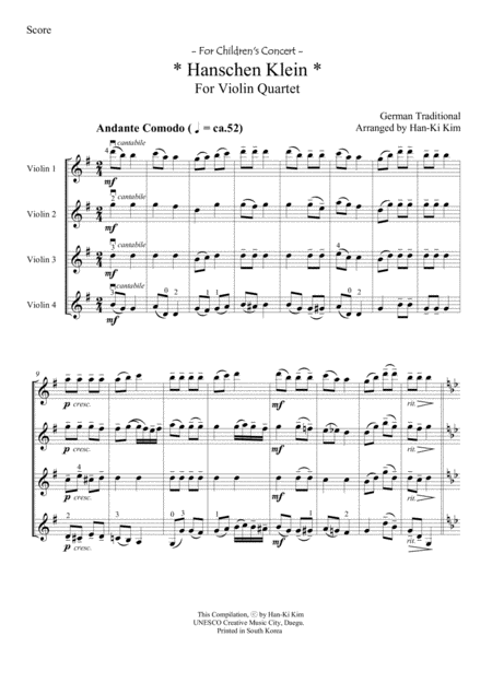 Hanschen Klein For Violin Quartet Page 2