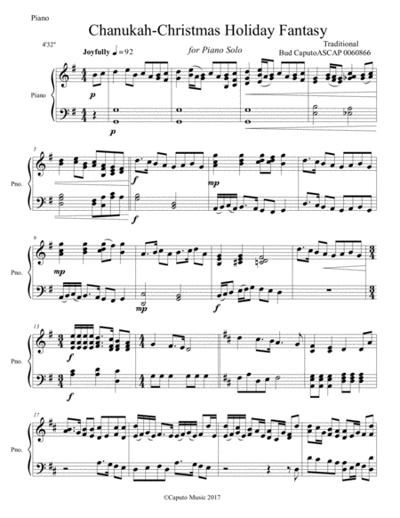 Hanukkah Christmas Holiday Fantasy For Solo Piano Page 2