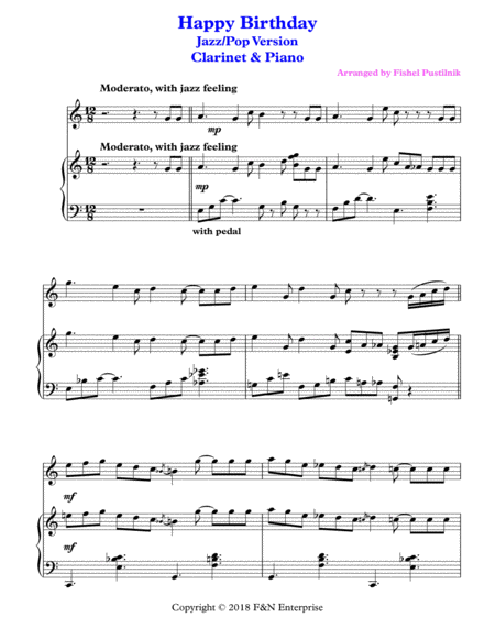Happy Birthday For Clarinet And Piano Jazz Pop Version Page 2