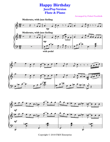 Happy Birthday For Flute And Piano Jazz Pop Version Page 2