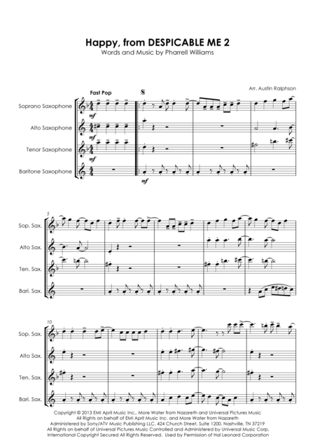 Happy From Despicable Me 2 Sax Quartet Page 2