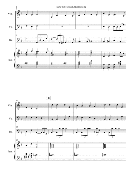 Hark The Herald Angels Sing Violin Piano Bass With Optional Cello Part Page 2