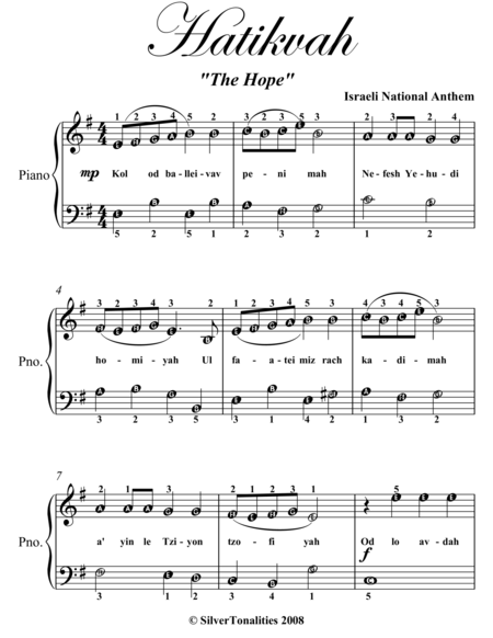 Hatikvah Easy Piano Sheet Music Page 2