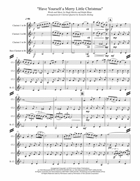 Have Yourself A Merry Little Christmas For Clarinet Quartet Concert Eb Page 2