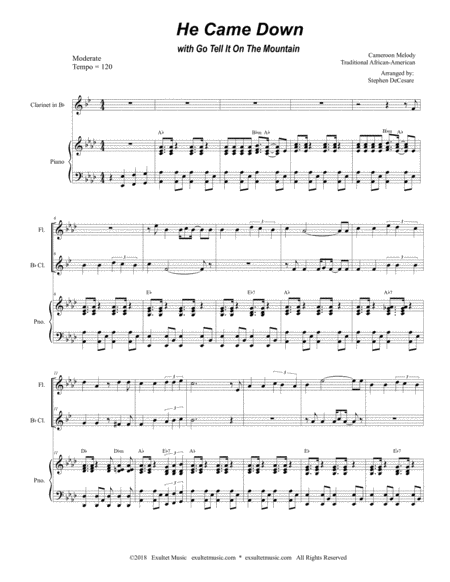 He Came Down With Go Tell It On The Mountain Duet For Flute Bb Clarinet Page 2