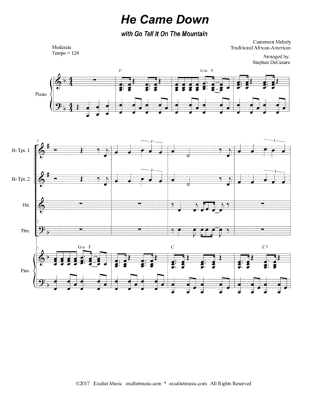 He Came Down With Go Tell It On The Mountain For Brass Quartet Page 2