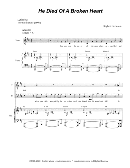 He Died Of A Broken Heart Duet For Tenor And Bass Solo Page 2