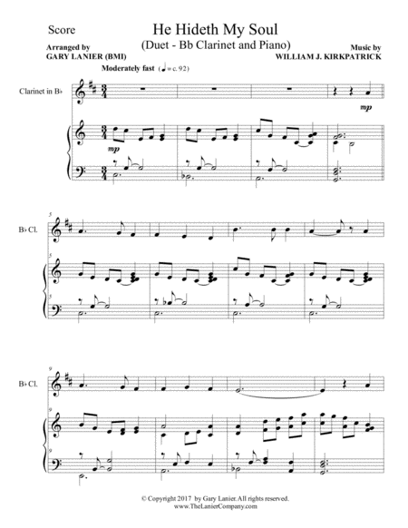 He Hideth My Soul Duet Bb Clarinet Piano With Score Part Page 2