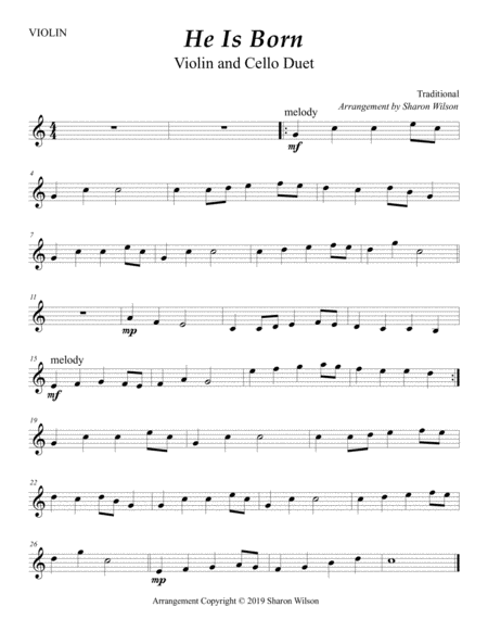 He Is Born The Divine Christ Child Easy Violin And Cello Duet Page 2