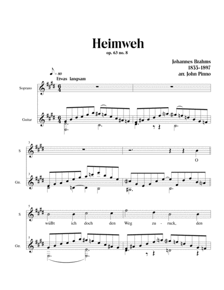 Heimweh Johannes Brahms For Soprano Mezzo Soprano Tenor And Classical Guitar Page 2