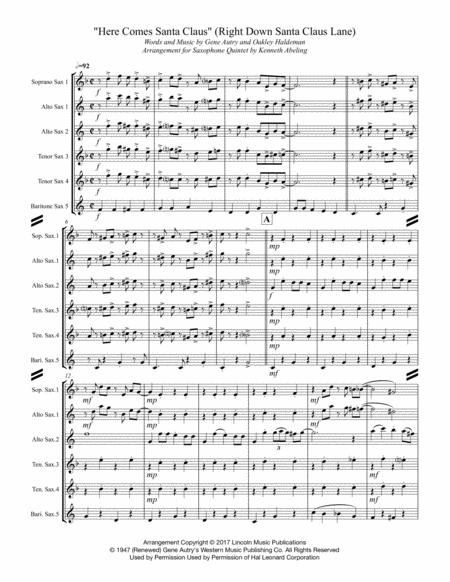 Here Comes Santa Claus For Saxophone Quintet Sattb Or Aattb Page 2