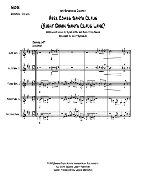 Here Comes Santa Claus Right Down Santa Claus Lane For Saxophone Quintet Aattb Page 2