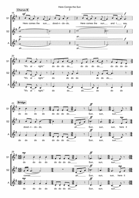 Here Comes The Sun Ssa A Cappella Page 2