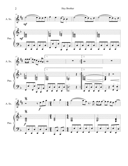 Hey Brother For Alto Or Bari Sax And Piano Page 2