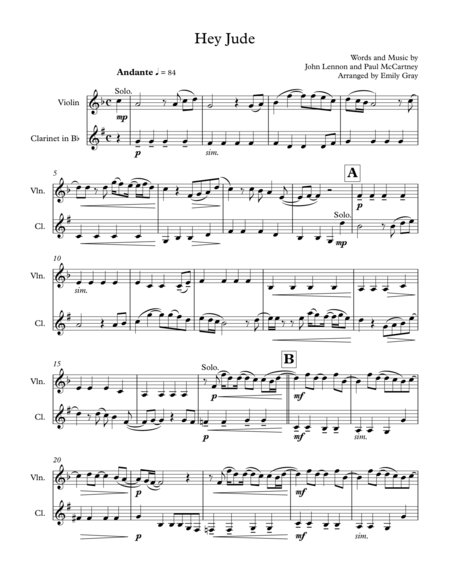 Hey Jude Clarinet And Violin Page 2