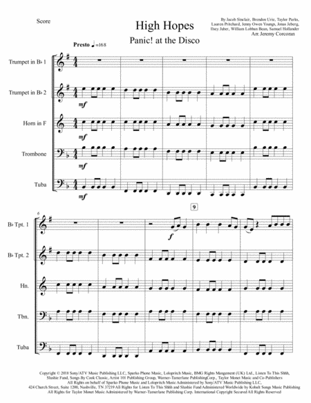 High Hopes By Panic At The Disco For Brass Quintet Page 2