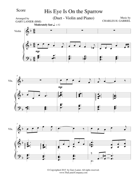 His Eye Is On The Sparrow Duet Violin And Piano Score And Parts Page 2