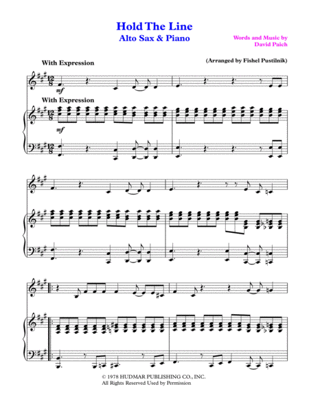 Hold The Line By Toto For Alto Sax And Piano Video Page 2