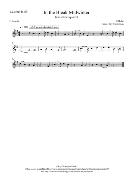 Holst In The Bleak Midwinter Brass Band Quartet Treble Clef Page 2