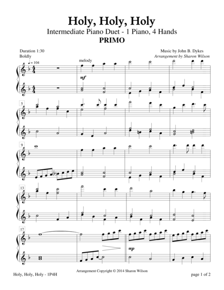 Holy Holy Holy Intermediate Piano Duet 1 Piano 4 Hands Page 2