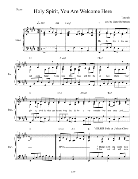 Holy Spirit You Are Welcome Here Piano Solo W Choir Page 2