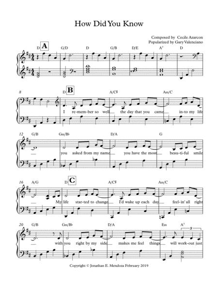 How Did You Know By Gary Valenciano Easy Piano Vocal Score Page 2