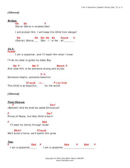 I Am A Carpenter Josephs Song Lyrics Chords In F And In D Capo 3 Page 2