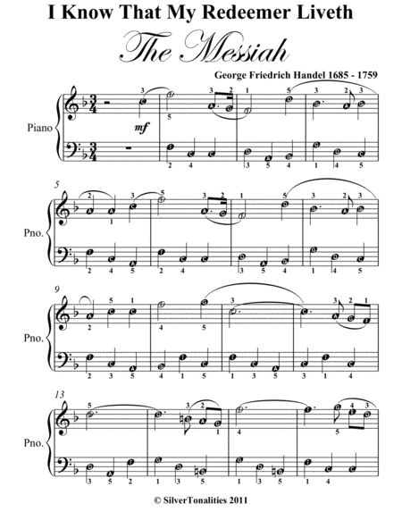 I Know That My Redeemer Liveth The Messiah Easy Piano Sheet Music Page 2