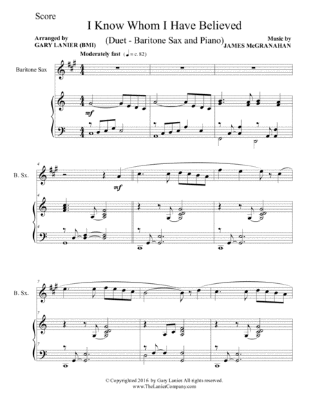 I Know Whom I Have Believed Duet Baritone Sax Piano With Score Part Page 2
