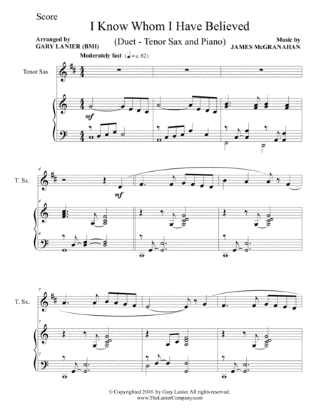 I Know Whom I Have Believed Duet Tenor Sax Piano With Score Part Page 2