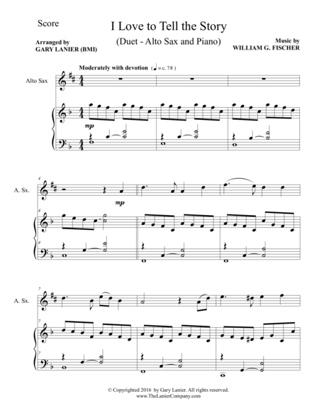 I Love To Tell The Story Duet Alto Sax Piano With Parts Page 2