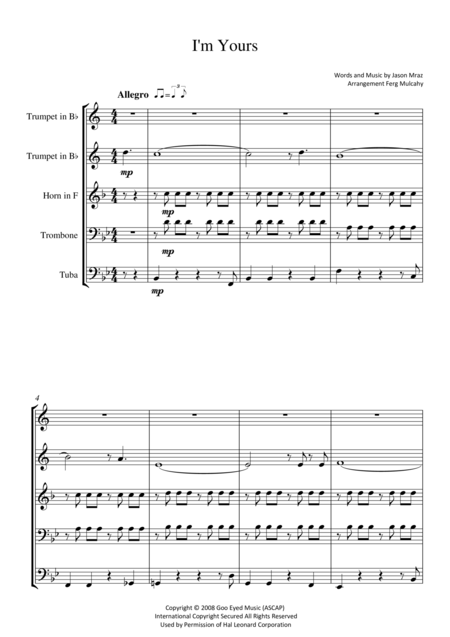 I M Yours By Jason Mraz For Brass Quintet In Bb Major Page 2