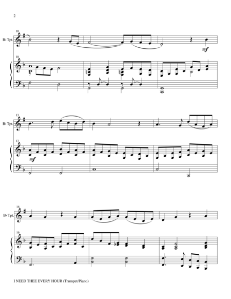 I Need Thee Every Hour Bb Trumpet Solo With Piano And Trp Part Page 2