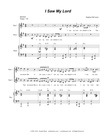 I Saw My Lord For 2 Part Choir Page 2