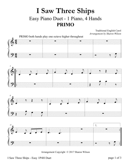 I Saw Three Ships Easy Piano Duet 1 Piano 4 Hands Page 2