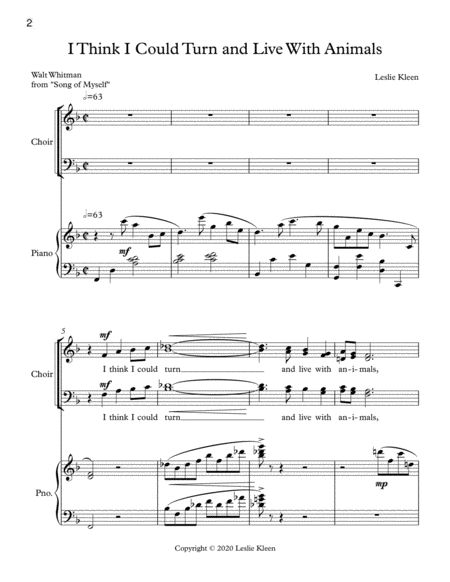 I Think I Could Turn And Live With Animals For Satb Voices And Piano Page 2