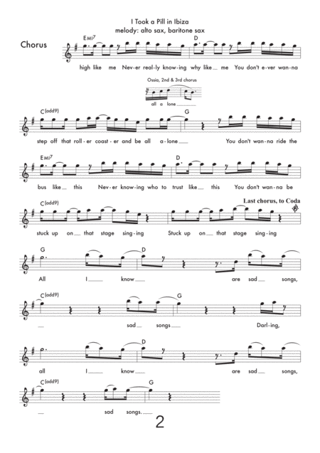 I Took A Pill In Ibiza Lead Sheet Eb Saxophones Page 2