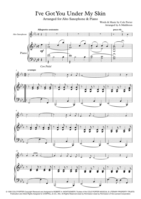 I Ve Got You Under My Skin For Alto Saxophone Piano Page 2